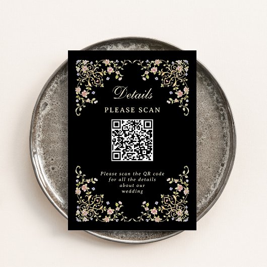 Vintag Garden Black | Hochzeitdetails und QR-Code Begleitkarte