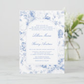 Vintag Garden Blue Toile Arch Klassische Hochzeit Einladung (Stehend Vorderseite)