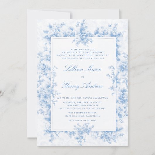 Vintag Garden Blue Toile Einladung (Vorderseite)