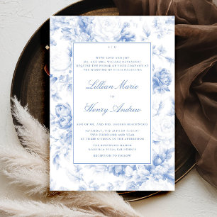 Vintag Garden Blue Toile Moderne klassische Hochze Einladung