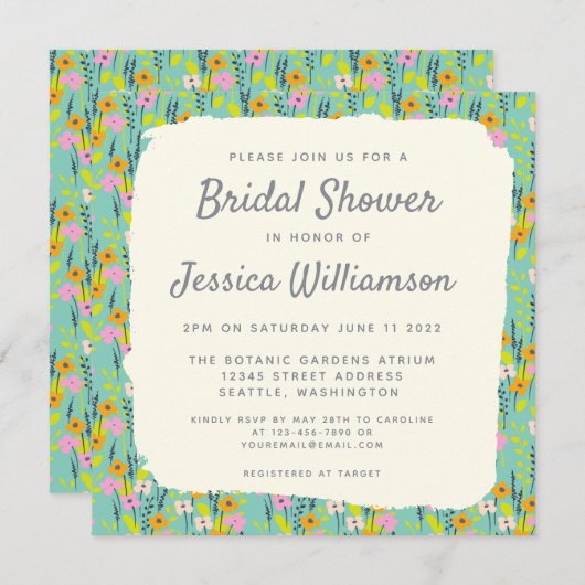 Vintag Garden Blumendusche Einladung (Vorne/Hinten)