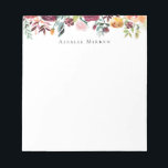 Vintag Garden Burgundy Floral Notizblock<br><div class="desc">Vintag inspiriert Aquarellgarten Blume und Blattwerk,  personalisiertes Notizblock.</div>