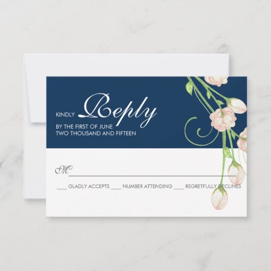 Vintag Garden Rose auf Blue - RSVP Card (Vorderseite)