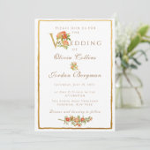 Vintag Garden Rose und Gold Simple Wedding Einladung (Stehend Vorderseite)