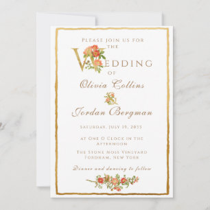 Vintag Garden Rose und Gold Simple Wedding Einladung