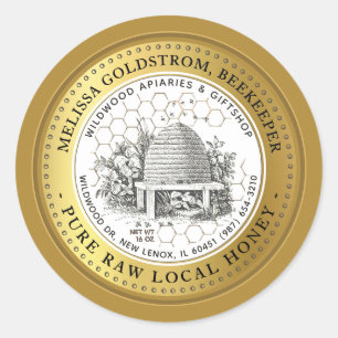 Vintag Garden Skep Honey Label Honeycomb GOLD Runder Aufkleber
