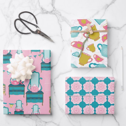 Vintag Garden Tee Party Geschenkpapier Set (Vorderseite)