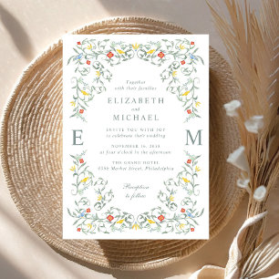 Vintag Garden Watercolor Monogram Wedding Einladung