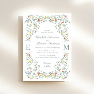 Vintag Garden Watercolor Monogram Wedding Einladung