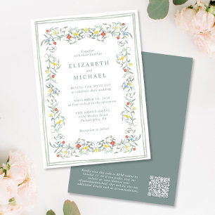 Vintag Garden Watercolor QR Code Hochzeit Einladung