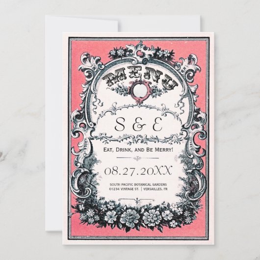 Vintag Garden Wedding Menu Cards Einladung (Vorderseite)