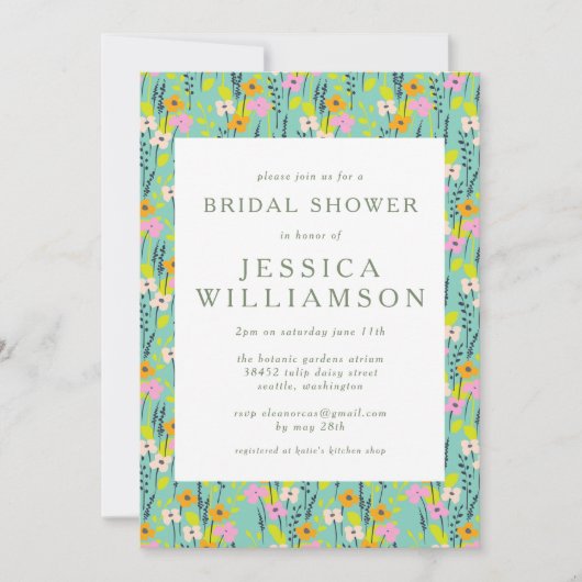 Vintag Gartenblumenkerne Brautparty Minze Rosa Einladung (Vorderseite)