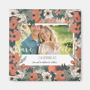 Vintag Gartenflora Save the Date mit Foto Magnet