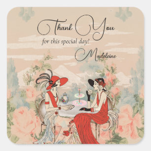 Vintag Gartenflorenzeit für Tee Brautparty Quadratischer Aufkleber