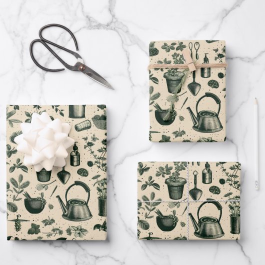 Vintag-Gartenfreunde Party gefliest Geschenkpapier Set (Vorderseite)