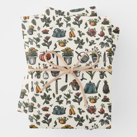 Vintag-Gartenfreunde Party gefliest Geschenkpapier Set (Beispiel)