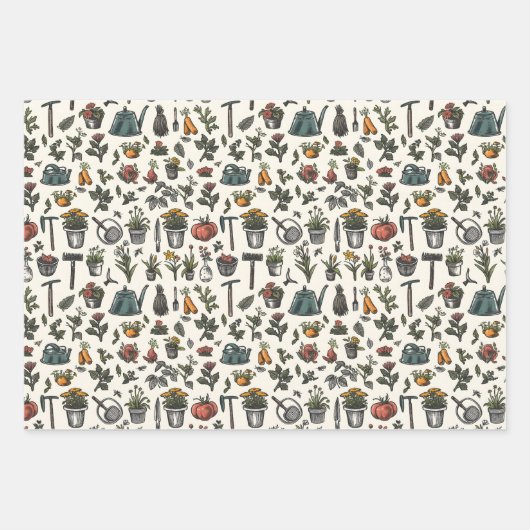Vintag-Gartenfreunde Party gefliest Geschenkpapier Set (Vorderseite)