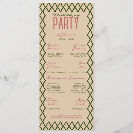 Vintag Gartengrün & Creme Whimsy Hochzeitstag Programm (Rückseite)