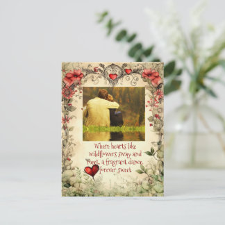 VINTAG GARTENHERZ MIT FOTO, SCHNELLER LIEBE QUOTE POSTKARTE