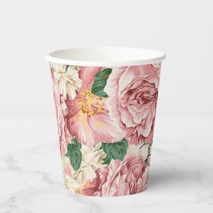 Vintag-Gartenmuster-Rose und Hydrangeas-Muster Pappbecher