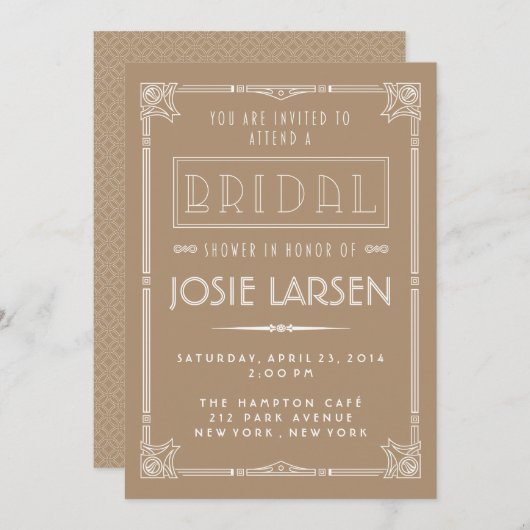 Vintag Gatsby Art Deco Bridal Dusche Einladungen (Vorne/Hinten)