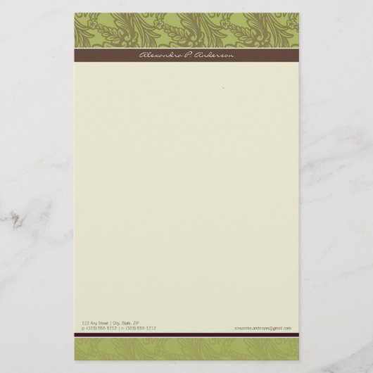 Vintag Geblüht, individuell angepasste Olive Stati Briefpapier (Vorderseite)