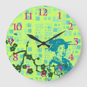 Vintag Geisha Collage Große Wanduhr
