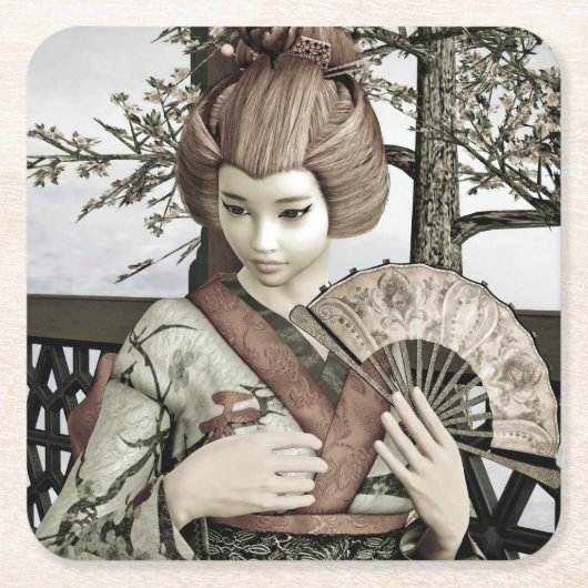 Vintag Geisha Rechteckiger Pappuntersetzer (Vorderseite)