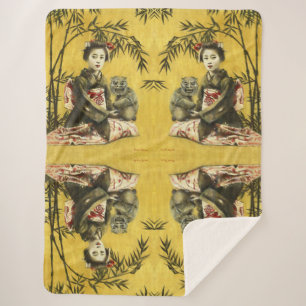 Vintag Geisha und Demon Sherpa Blanket Sherpadecke