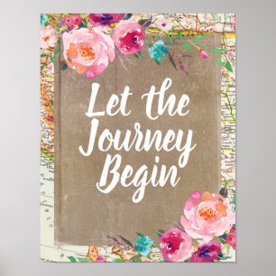 Vintag Gelassen Journey Begin Sign Travel Poster