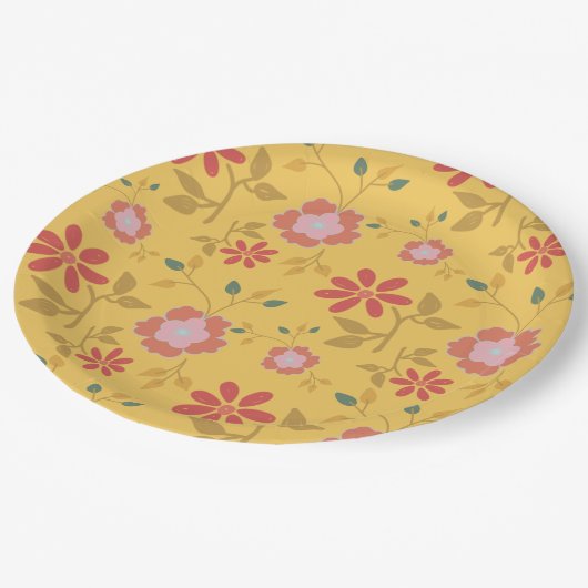 Vintag-Gelb-Daisy-Floral Pappteller (Schrägansicht)