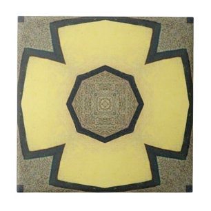 Vintag-Gelb-Geometrie-Symmetrische Blume Fliese