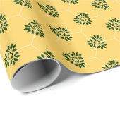Vintag-Gelb-Grün-Barcelona-Blume-Muster Geschenkpapier (Rolleneckpunkt)