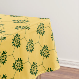 Vintag-Gelb-Grün-Barcelona-Blume-Muster Tischdecke