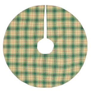 Vintag-gelb-grün und rot-rustikal-tartan kariert polyester weihnachtsbaumdecke