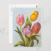 Vintag Gelb, Rosa und Lila Tulpen Postkarte (Vorne/Hinten)