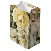 Vintag-Gelb-Rosa und Weiße Rosen Mittlere Geschenktüte (Vorderseite Schrägansicht)
