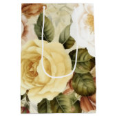 Vintag-Gelb-Rosa und Weiße Rosen Mittlere Geschenktüte (Rückseite)