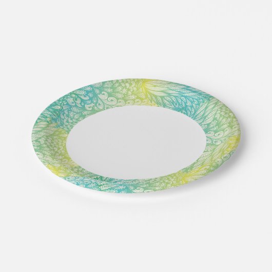 Vintag Gelb- und Blautöne Pappteller (Schrägansicht)