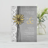 Vintag-Gelb-und Grau-Daisy Hochzeit Einladung (Stehend Vorderseite)
