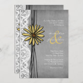 Vintag-Gelb-und Grau-Daisy Hochzeit Einladung (Vorne/Hinten)