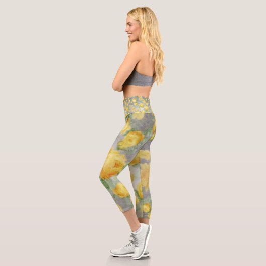 Vintag Gelb und Graufarben Capri Leggings (Links)