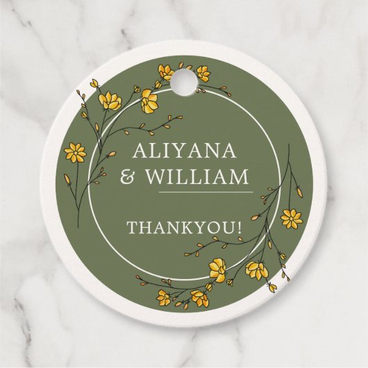 Vintag Gelbblütengrün rustikal Geschenkanhänger (Vorderseite)