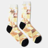 Vintag-gelbbraunes geometrisches Monogramm Socken (Rechts)