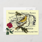 Vintag-Gelbbvogel-Ephemerenkollage Postkarte (Vorne/Hinten)