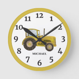 Vintag-gelbe Aquarellfarm Traktor   Runde Wanduhr