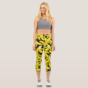 Vintag Gelbe Bananen: Schwarzer Hintergrund Capri Leggings