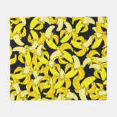 Vintag Gelbe Bananen: Schwarzer Hintergrund Fleecedecke (Vorderseite (Horizontal))