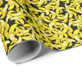 Vintag Gelbe Bananen: Schwarzer Hintergrund Geschenkpapier (Rolleneckpunkt)