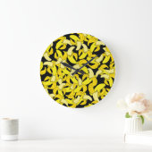 Vintag Gelbe Bananen: Schwarzer Hintergrund Große Wanduhr (Zuhause)